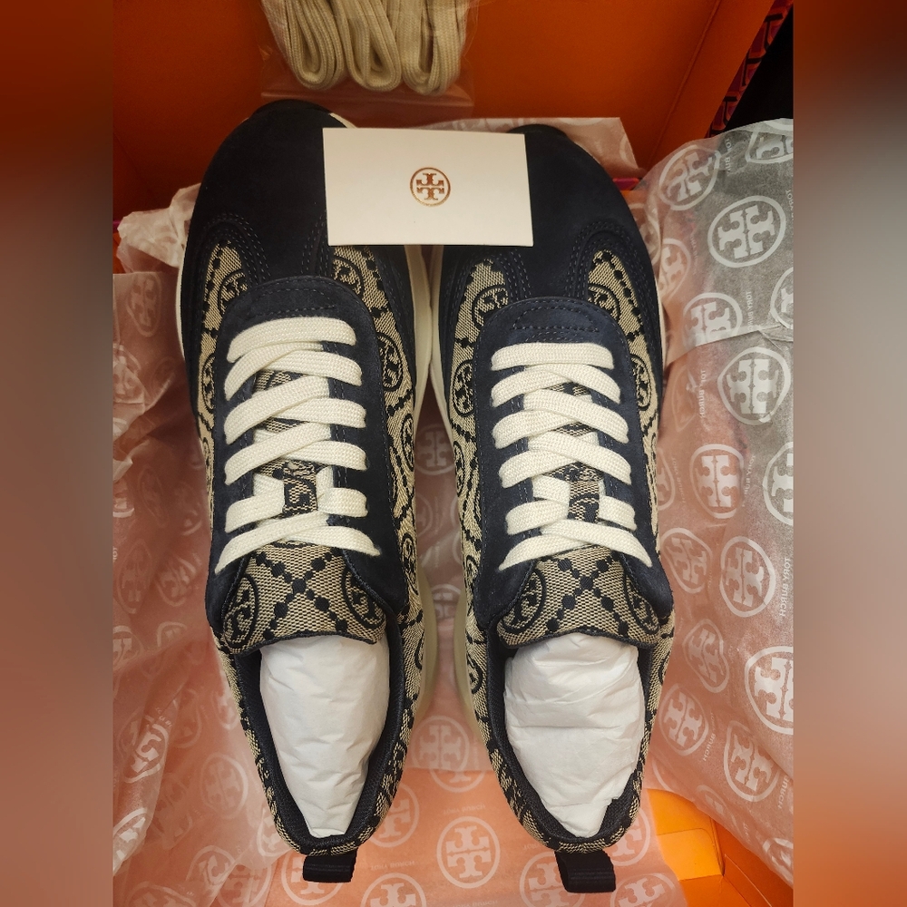 Tory Burch T Monogram Good Luck Trainer Jacquard/ Nat Suede 9M